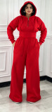 EVE Solid Color Ruched Hooded Sport Two Piece Pants Set CM-60107