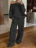 EVE Polka Dot Printed Long Sleeve Two Piece Pants Set GMYS-JQ69105