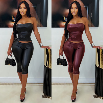 EVE Solid Color Off Shoulder Two Piece Pant Set BY-7847