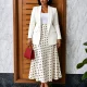 EVE Plus Size Solid Color Blazer Coat+Polka Dot Long Skirt Suit GCZF-8680