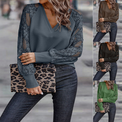 EVE Plus Size V Neck Lace Long Sleeve T Shirt GMYS-LWZ0091