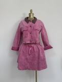EVE Contrast Color Lapel Two Piece Skirt Set GADE-6767