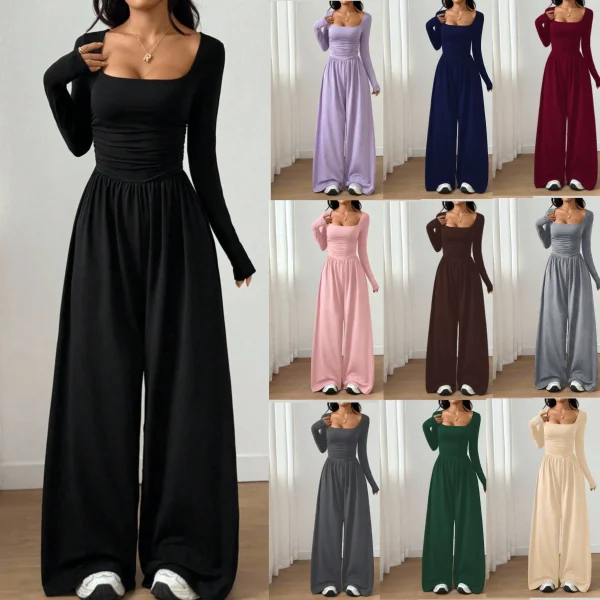 EVE Long Sleeve Square Neck Solid Jumpsuit GMYS-JQ69091
