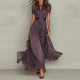 EVE Plus Size V Neck Ruffles Short Sleeve Maxi Dress GQLK-1834