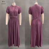 EVE Plus Size V Neck Ruffles Short Sleeve Maxi Dress GQLK-1834