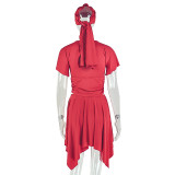 EVE V Neck Solid Color Two Piece Skirts Set(With Headscarf) GJYO-JSD711988
