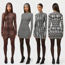 EVE Printed Long Sleeve Mini Dress(With Headscarf) MZ-26023