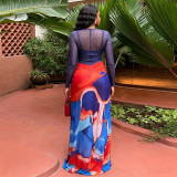 EVE See Through O Neck Printed Maxi Dress GJYO-JD305965