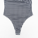 EVE Plaid Printed Square Neck One Piece Swimsuit GAXB-D628BS