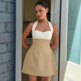 EVE Halterneck Square Neck Color Block Mini Dress GAXB-D624DS