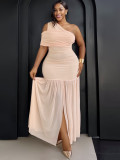 EVE Plus Size Slash Neck Ruched Split Maxi Dress NNWF-8213