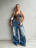 EVE Plus Size Fashion Raw Edge Straight Jeans GYLN-5710