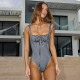 EVE Plaid Printed Square Neck One Piece Swimsuit GAXB-D628BS