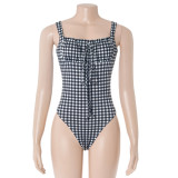 EVE Plaid Printed Square Neck One Piece Swimsuit GAXB-D628BS