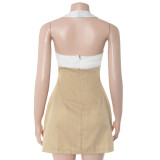 EVE Halterneck Square Neck Color Block Mini Dress GAXB-D624DS
