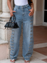 EVE Plus Size Metal Buckle Stright Jeans GYLN-7205