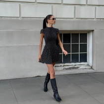 EVE Plus Size Polka Dot Short Sleeve Mini Dress GAXB-A734DS