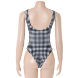 EVE Plaid Printed Square Neck One Piece Swimsuit GAXB-D628BS