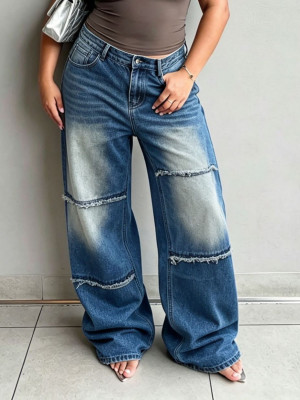 EVE Plus Size Fashion Raw Edge Straight Jeans GYLN-5710