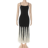 EVE Color Block Lace Square Neck Maxi Dress GAXB-D644DS