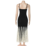 EVE Color Block Lace Square Neck Maxi Dress GAXB-D644DS