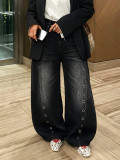 EVE Plus Size Hollow Out Straight Jeans GYLN-6915