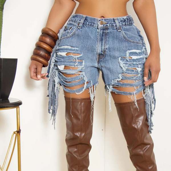 EVE Holes Tassel Denim Shorts GNZD-9394PD