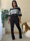 EVE Contrast Color Short Sleeve Two Piece Pants Set SH-391701