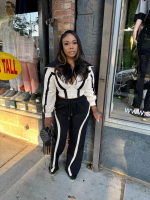EVE Contrast Color Long Sleeve Two Piece Pants Set SH-391712