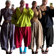 EVE Solid Color Loose Drawstring Casual Pants  SH-391711