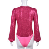 EVE Deep V Neck Sequin Bodysuit GNZD-6896TR
