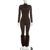 EVE Long Sleeve Zipper Fur Patchwork Jumpsuit MXBF-D26JP397