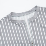 EVE Zipper Stripe Long Sleeve Two Piece Short Set MXBF-D26ST358