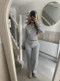 EVE Solid Color Zipper Two Piece Pants Set YMZY-2302