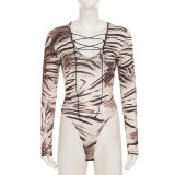 EVE U Neck Tie Up Animal Print Bodysuit GPKJ-MR52580