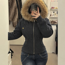 EVE Fur Hooded Zipper Long Sleeve Jackets Coat GPKJ-MR52516
