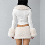 EVE Long Sleeve Solid Color Fur Two Piece Skirts Set GPKJ-MR52039