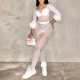 EVE See Through Mesh Fur Sleeve Two Piece Pants Set MXBF-Q26ST253