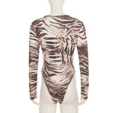 EVE U Neck Tie Up Animal Print Bodysuit GPKJ-MR52580