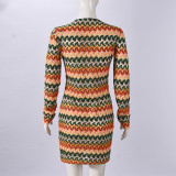 EVE Stripe Long Sleeve Mini Dress GNZD-42198DBG
