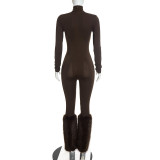 EVE Long Sleeve Zipper Fur Patchwork Jumpsuit MXBF-D26JP397