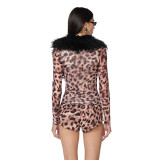 EVE Leopard Printed Long Sleeve Two Piece Shorts Set GDSF-C26ST409