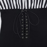 EVE Deep V Neck Stripe Tie Up Jumpsuit MXBF-J26JP479