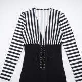 EVE Deep V Neck Stripe Tie Up Jumpsuit MXBF-J26JP479
