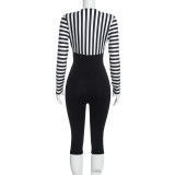 EVE Deep V Neck Stripe Tie Up Jumpsuit MXBF-J26JP479