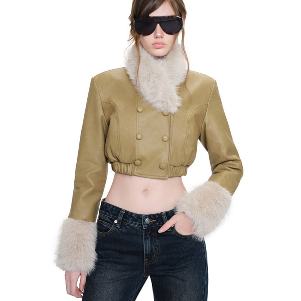 EVE Fur Neck Long Sleeve Leather Jackets Coats DLSF-K6L20060A