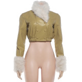 EVE Fur Neck Long Sleeve Leather Jackets Coats DLSF-K6L20060A