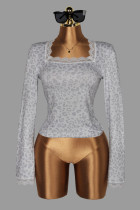EVE Leopard Printed Lace Edge T Shirt YWXS-K26L3066