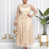 EVE Plus Size Lace Patchwork Long Sleeve Maxi Dress GATE-653