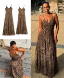 EVE Mesh Leopard Printed V Neck Sling Maxi Dress GMYU-10568